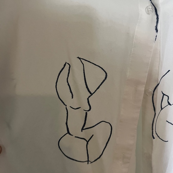 Paloma Wool Cream Button Down with Artistic Line Design - Picture 6 of 8